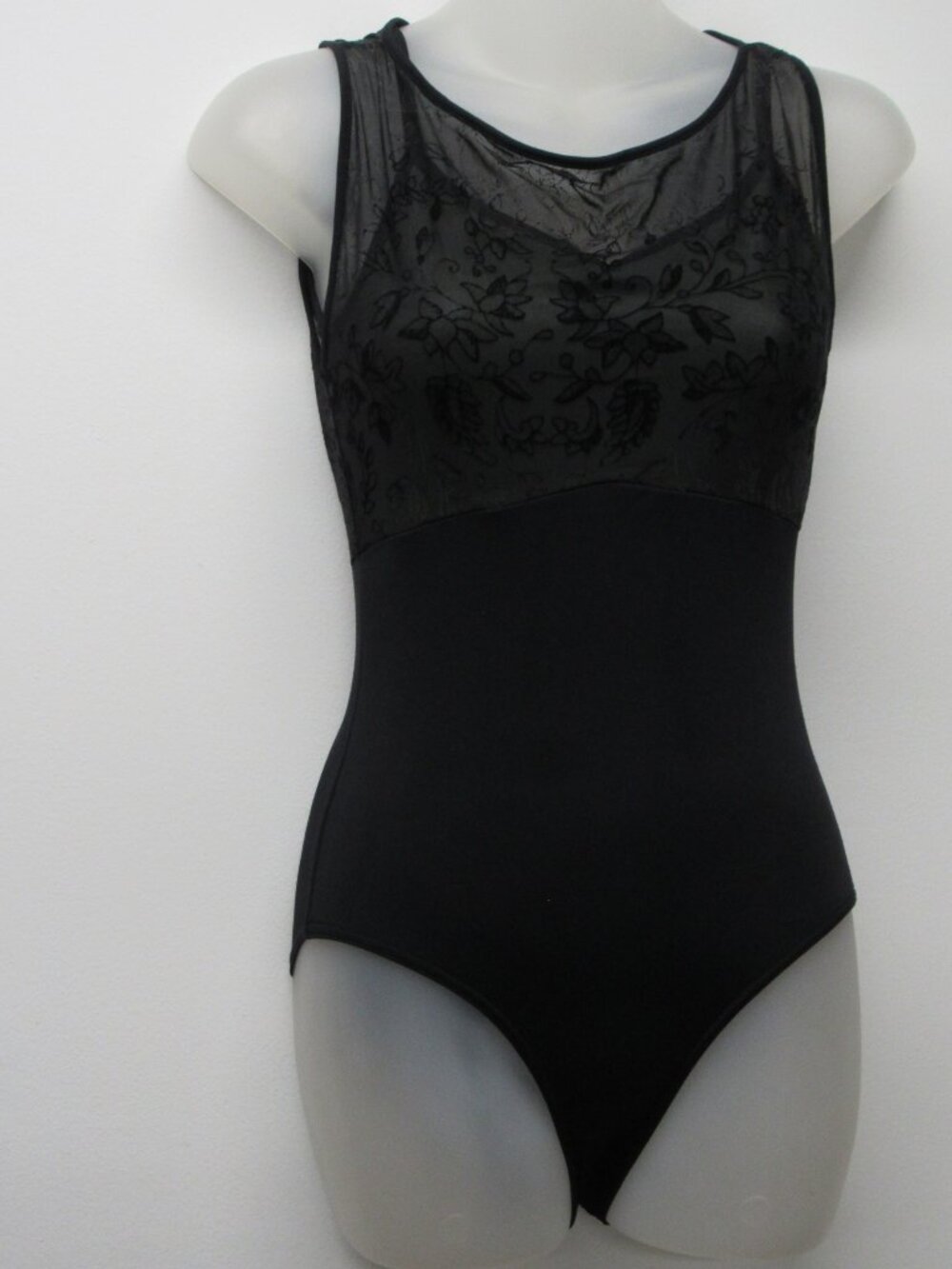 Nikolay Black Mesh Overlay Sleeveless Dance Ballet Leotard Women's Size Small